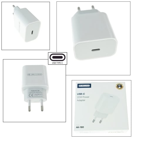 Incarcator USB Tip C la priza Euro, PD 20W, Jellico AK180 04227, Fast Charging, 100-240V, alb [3]