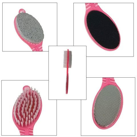 Instrument pentru pedichiura cu perie, piatra ponce, pila si pad de lustruire, 026-V22 25370, roz [2]