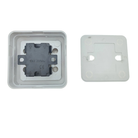 Intrerupator cu 2 butoane, aplicat, cu rama, 80 x 80 x 35mm, alb [10]