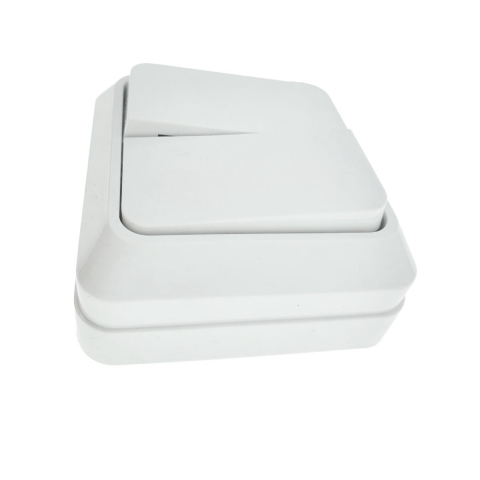 Prize electrice - Intrerupator cu 2 butoane, aplicat, cu rama, 80 x 80 x 35mm, alb