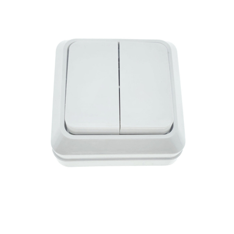 Intrerupator cu 2 butoane, aplicat, cu rama, 80 x 80 x 35mm, alb [9]