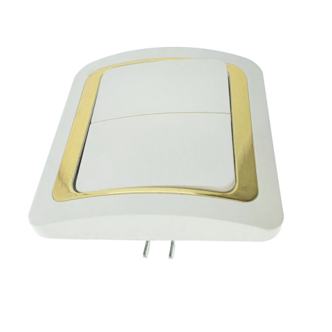 Intrerupator cu 2 butoane, incastrat, cu rama, 80 x 80 x 35mm, alb cu auriu [1]