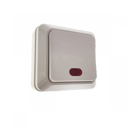Intrerupator simplu cu indicator luminos, FE-40446, montaj aplicat, 10A 250V, 70x70x36mm, alb [2]