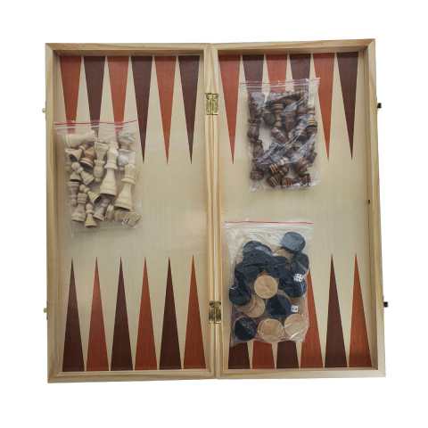 Articole divertisment - Joc de masa 3 in 1, sah, table si dame, 48 x 48 cm, cu 64 piese