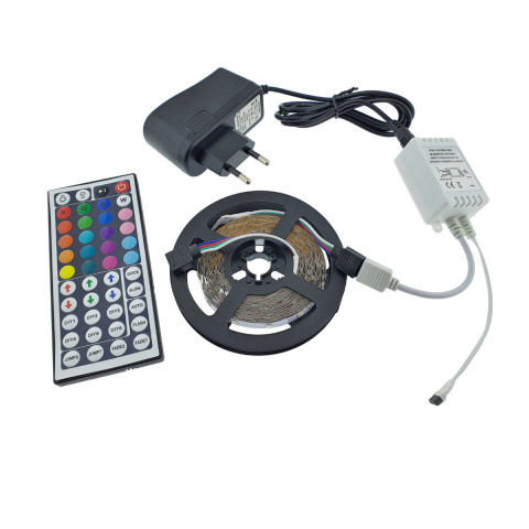 Kit banda Led RGB 3528 SMD, 5m, 60 led/m, 4.8W/m, cu telecomanda, controller si alimentator 12V 2A [10]