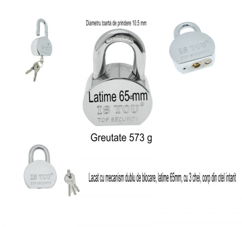 Lacat cu mecanism dublu de blocare, latime 65mm, cu 3 chei, corp din otel intarit [11]