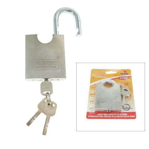 Lacat metalic inox Flores 11435, 60mm, cu protectie Anti Spargere, 3 chei, 437g, argintiu [3]