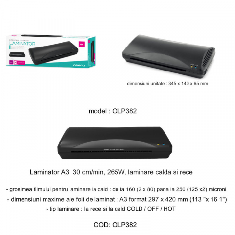 Laminator A3, Omega 45079, 30 cm/min, 265W, laminare calda si rece, negru [7]