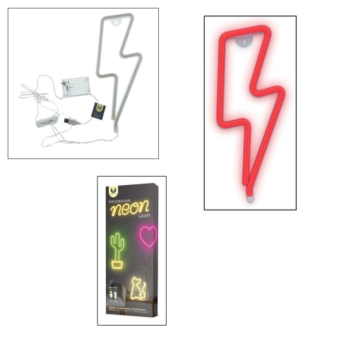 Lampa decorativa LED tip Neon, 34 x 14 cm, model Fulger, Forever Light Thunder 94939, iluminare decorativa, lumina calda, rosu [3]