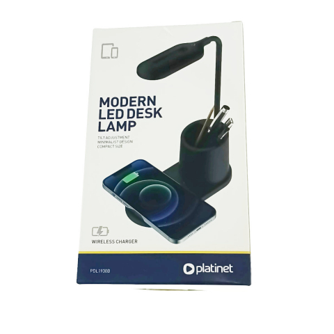 Lampa Led 3W de birou, Platinet 45248, cu incarcator Qi wireless 5W, brat reglabil si organizator, 3 nivele de iluminare, USB tip C, neagra [5]