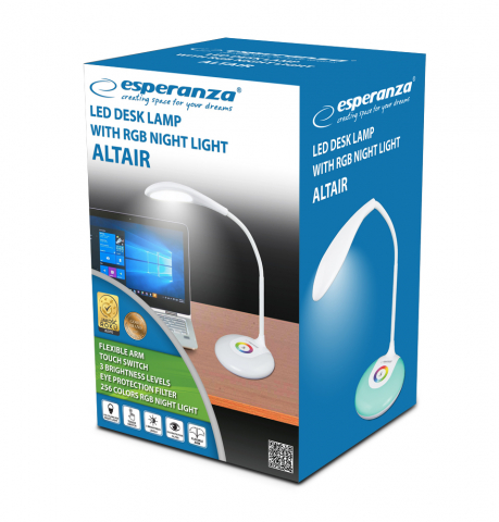 Lampa LED RGB, Esperanza Altair, cu brat flexibil 27 cm, alimentare duala, cablu 110 cm, 4 x AAA, alba [4]