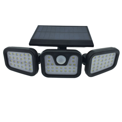 Corpuri iluminare - Lampa LED tripla, reglabila, cu incarcare solara, LTC 76691, 20W, SMD, 800lm, acumulator 2400mAh, cu senzori, neagra