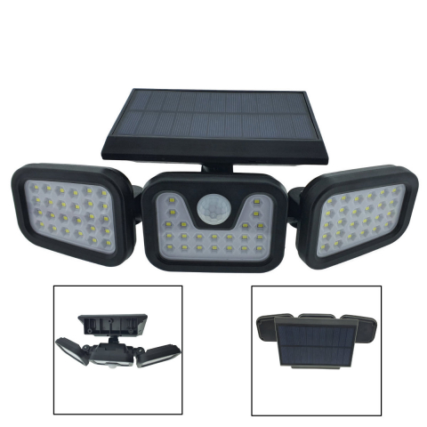 Lampa LED tripla, reglabila, cu incarcare solara, LTC 76691, 20W, SMD, 800lm, acumulator 2400mAh, cu senzori, neagra [3]