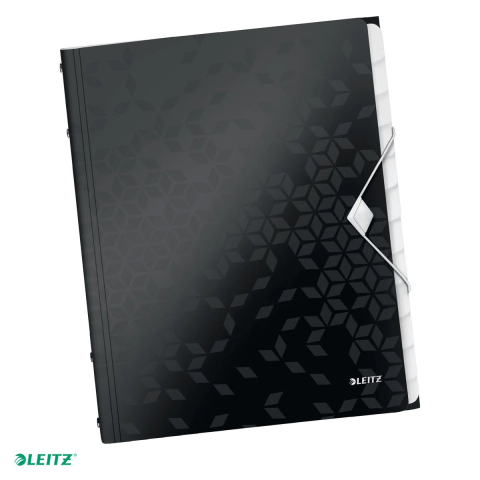 Mape si serviete - Mapa cu separatoare Leitz WOW, PP, A4, 12 separatoare, capacitate 200 coli, pentru transport, negru