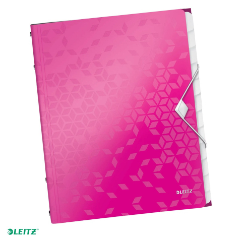 Mape si serviete - Mapa cu separatoare Leitz WOW, PP, A4, 12 separatoare, capacitate 200 coli, pentru transport, roz