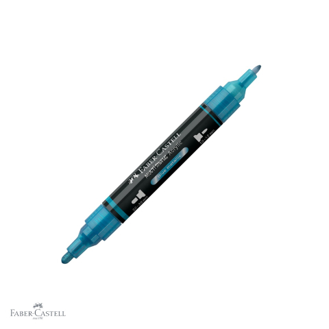 Markere si instrumente de desen artistic - Marker acrilic Faber-Castell Multimark, culoare albastru metalizat 292, varf dublu, pentru suprafete multiple
