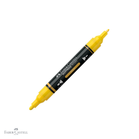 Markere - Marker acrilic Faber-Castell Multimark, culoare galben 108, varf dublu, pentru suprafete multiple