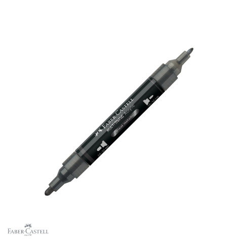 Markere si instrumente de desen artistic - Marker acrilic Faber-Castell Multimark, culoare otel metalizat 297, varf dublu, pentru suprafete multiple