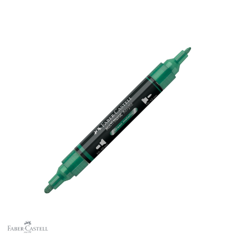 Markere si instrumente de desen artistic - Marker acrilic Faber-Castell Multimark, culoare verde metalizat 295, varf dublu, pentru suprafete multiple