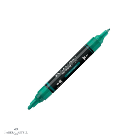 Markere si instrumente de desen artistic - Marker acrilic Faber-Castell Multimark, culoare verde smarald 358, varf dublu, pentru diverse suprafete