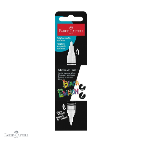 Markere - Marker acrilic Faber-Castell Shake&Paint alb, varf dublu 1mm/3mm, pentru suprafete inchise la culoare