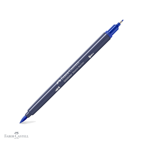 Markere si instrumente de desen artistic - Marker cu 2 capete Faber-Castell Goldfaber, cerneala alcool, Albastru Indian 247, pentru desen artistic