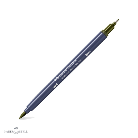 Markere si instrumente de desen artistic - Marker cu 2 capete Faber-Castell Goldfaber, cerneala alcool, culoare olive galbui 173, pentru desen artistic