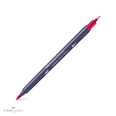 Markere si instrumente de desen artistic - Marker cu 2 capete Faber-Castell Goldfaber roz carmin 127, pensula + fineliner, pentru desen artistic