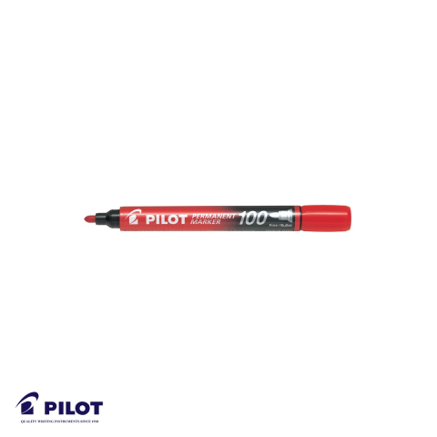 Birotica papetarie - Marker permanent Pilot 100, varf rotund 3mm, rosu, pentru lemn metal si plastic