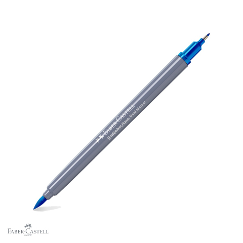 Markere si instrumente de desen artistic - Marker solubil cu doua capete Faber-Castell Goldfaber, albastru azur 449, varf pensula si varf fin, pentru desen si ilustratie