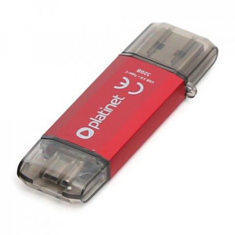 Memorie 32 Gb USB 3.0 si USB tip C , Platinet 45453, scriere 40 Mb/s, citire 100 Mb/s, cu capac, rosie [2]