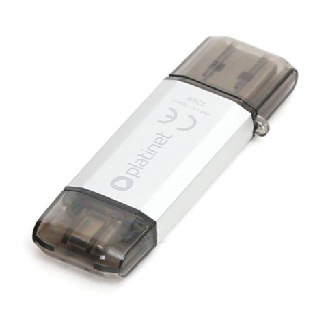 Memorie 32 Gb USB 3.0 si USB tip C , Platinet 45454, scriere 40 Mb/s, citire 100 Mb/s, cu capac, argintie [2]