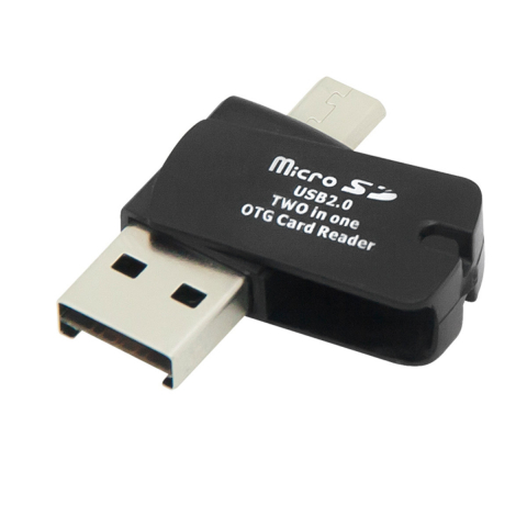 Cititor Carduri USB 2.0 - Mini cititor carduri microSD, 2 in 1, OTG, USB-A si microUSB, negru