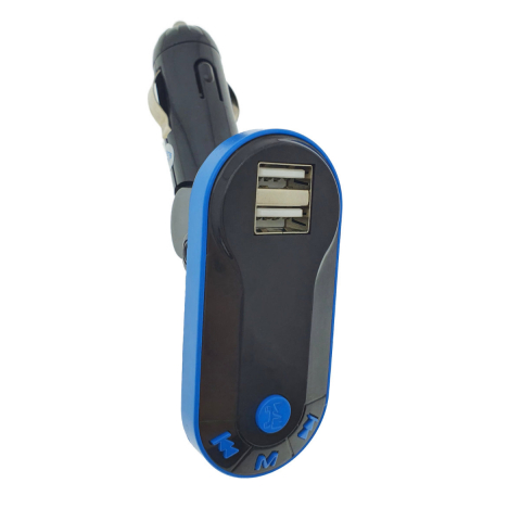 Car FM - Modulator FM auto, Bluetooth Handsfree, player MP3 de pe suport USB si microSD, incarcare USB, AUX jack 3.5mm, negru cu albastru