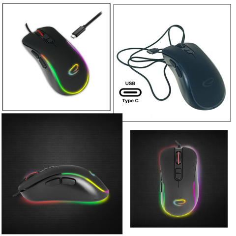 Mouse gaming USB-C, Esperanza Hesperis 94546, cablu 1.25m, 7D, RGB, 800-2400 DPI, negru [1]