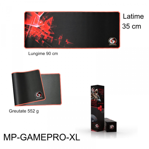 Mousepad gaming, Gembird Gamepro XL, 900 mm x 350 mm, baza anti-alunecare, negru cu rosu [7]