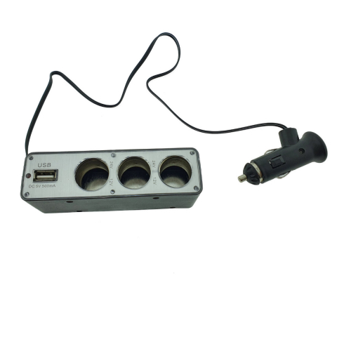 Accesorii auto - Multiplicator bricheta auto WF-0096, cu splitter 3 porturi, prelungitor 50 cm, 12V si 5V USB, negru-argintiu