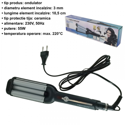 Ondulator de par waver triplu, Esperanza Isabella 94955, 55W, 230V, cablu de 180cm, negru cu gri [6]