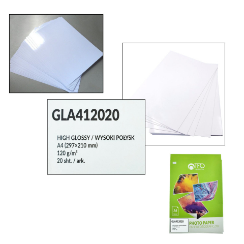 Pachet 20 coli hartie foto A4, 120g/m2, lucioasa, GLA412020, TFO High Glossy, albe [2]