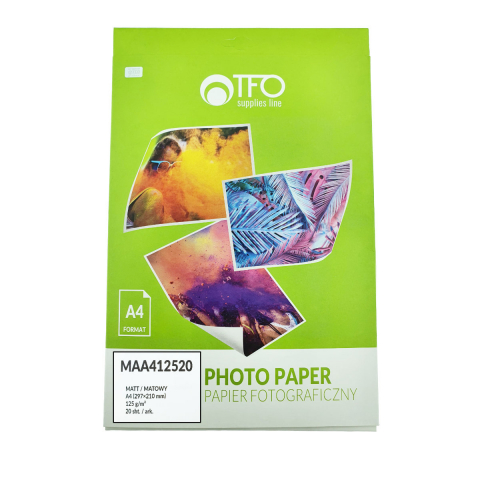 Hartie - Pachet 20 coli hartie foto A4, 125g/m2, mata, MAA412520, TFO Matte, albe