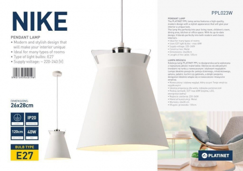 Pendul PLATINET NIKE P161028 E27 METAL WHITE 26X28[44019] [7]