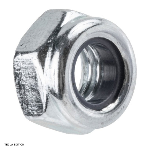 Suruburi, dibluri si accesorii prindere - Piulita autoblocanta cu inel de nylon DIN 985, M20, cheie 30 mm, otel grad 6, zincat alb, impiedica piulita sa se desfaca singura la imbinarile care vibreaza