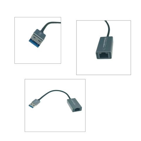 Placa de retea  Esperanza 95883, USB 3.0 tata la RJ-45 mama, adaptor Ethernet, internet 10/100/1000 Mbit/s, cablu 18 cm, gri [1]