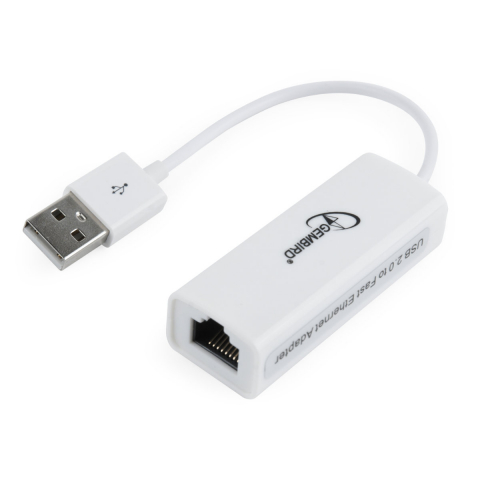 Retelistica - Placa de retea Gembird 09675, USB 2.0 tata la RJ-45 mama, adaptor LAN Ethernet, internet 10/100 Mbps, alb