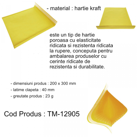Plic anti-soc cu bule, 200 x 300 mm, cu clapeta de 40mm adeziva, galben [11]