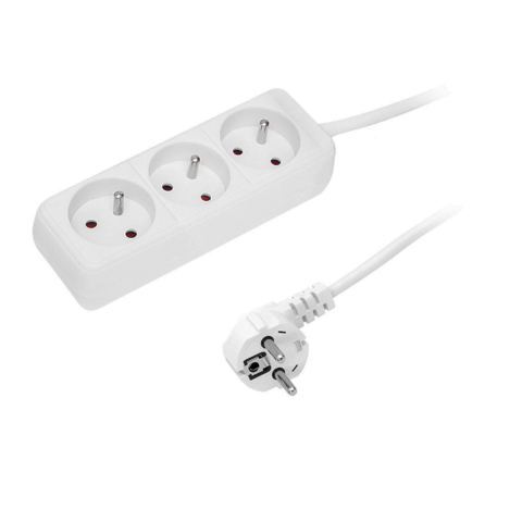 Prize electrice - Prelungitor cu 3 prize pozitionate la 45 grade, Blow 08237, lungime cablu 1.3m, 220V-10A-2500W, standard francez, alb