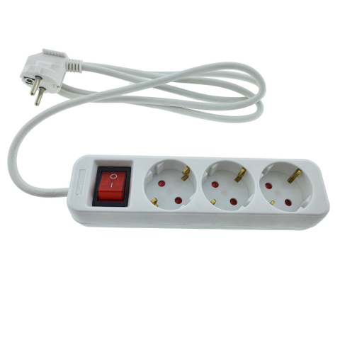 Prelungitor cu 3 prize schuko, Lanberg 42926, cu intrerupator, lungime 1,5 m, 2300W, contact de protectie, alb [1]