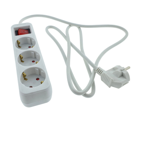 Alimentare retea - Prelungitor cu 3 prize schuko, Lanberg 42926, cu intrerupator, lungime 1,5 m, 2300W, contact de protectie, alb