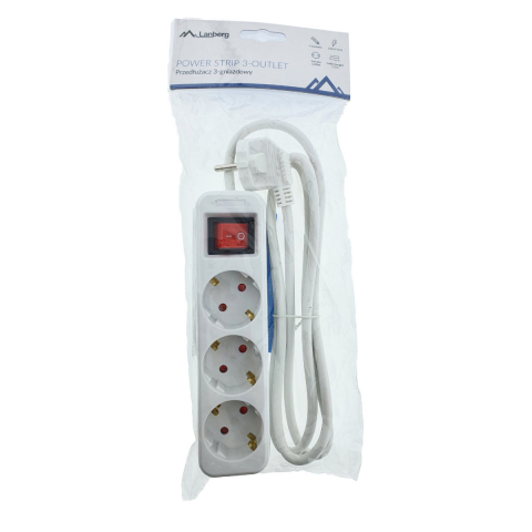 Prelungitor cu 3 prize schuko, Lanberg 42926, cu intrerupator, lungime 1,5 m, 2300W, contact de protectie, alb [4]