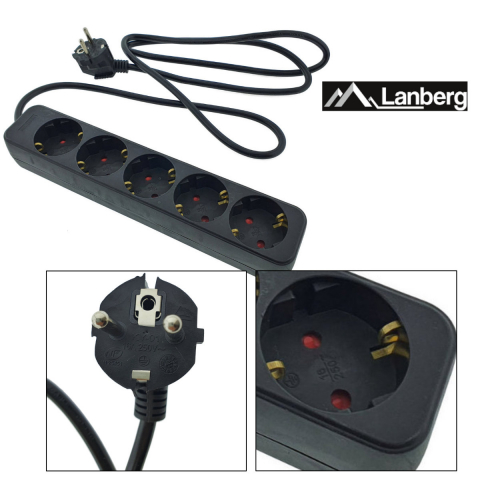 Prelungitor cu 5 prize schuko, Lanberg 42919, lungime 1,5 m, 2500W, 3 x 1.0 mmp, contact de protectie, negru [3]